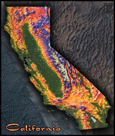Colorful California Map Topographical Physical Landscape Topo Map