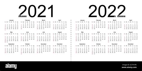 Calendario 2021 2022 La Semana Comienza El Domingo Plantilla De Negocio Ilustración