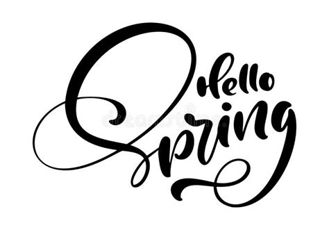 Calligraphy Lettering Phrase Hello Spring Vector Hand Drawn Isolated