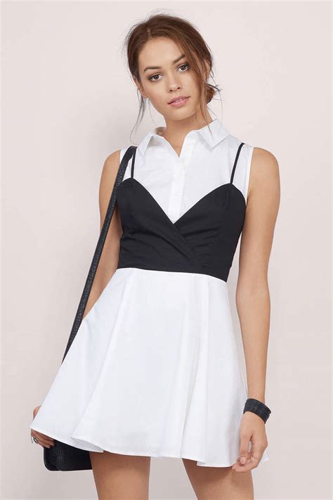 White And Black Skater Dress White Dress A Line Dress Skater Dress