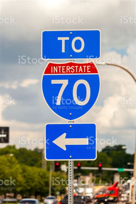 Road Sign Directing To The Interstate I70 Highway Stock Photo