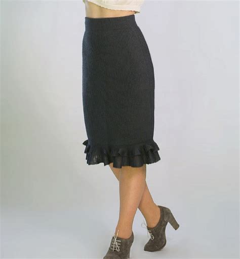 Knee Length Pencil Skirt High Waisted Skirt With Ruffles Wool Etsy