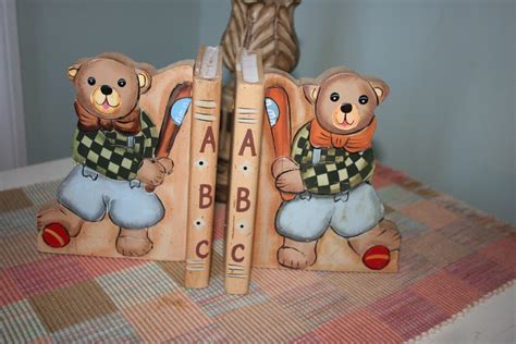 Abc Bookends For Child Vintage Wood Bookends Bears Book Etsy