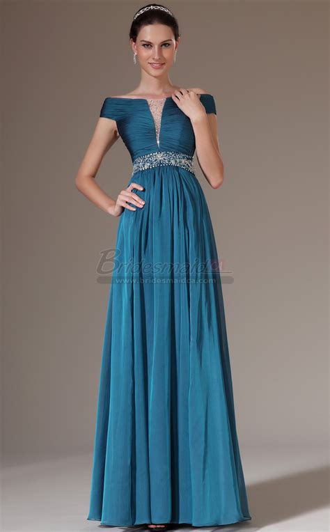 It looks beautiful on its own or as a canvas for dramatic accessories. Blue Chiffon Long Off The Shoulder Bridesmaid Dress in ...
