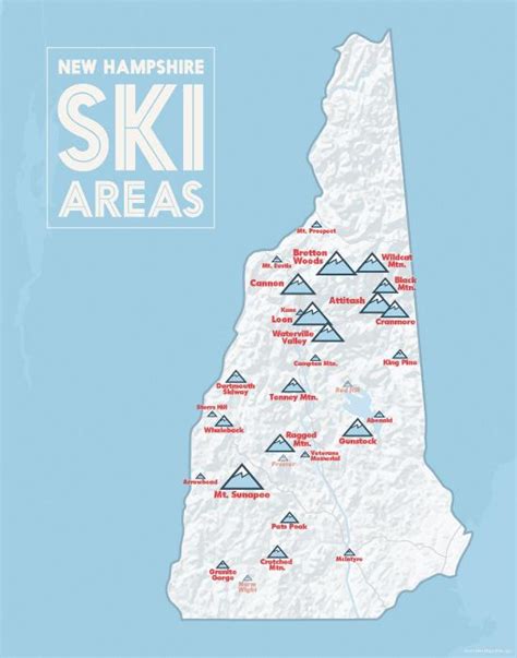 New Hampshire Ski Resorts Map 11x14 Print Best Maps Ever
