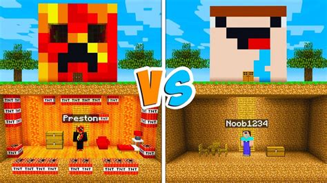 Preston Vs Noob1234 Secret Underground House Battle Minecraft Youtube