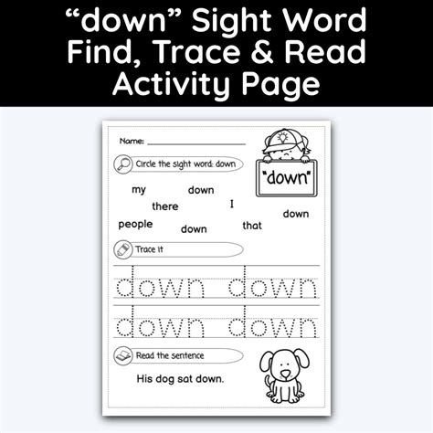 Down Sight Word Find Trace And Read Activity Page