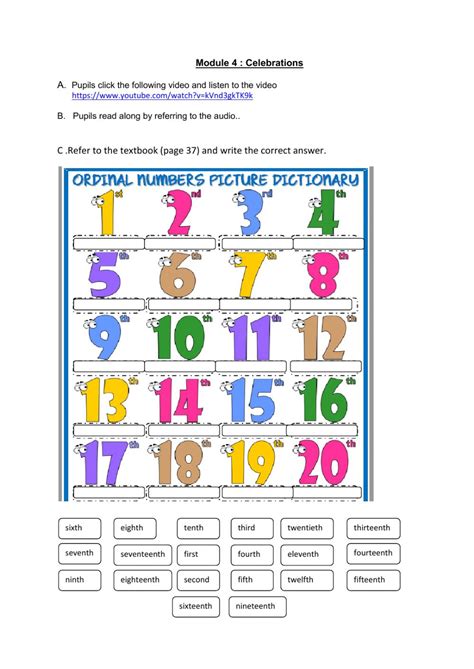 Free Printable English Ordinal Numbers Worksheets For Your Child 24 36