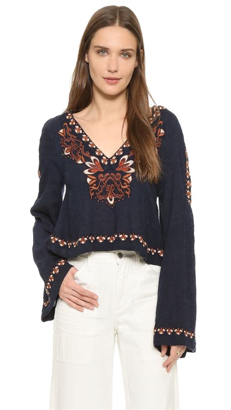 Lyst Free People High Times Embroidered Top In Blue