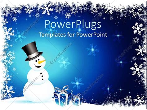 Powerpoint Template Winter Theme With Happy Smiling Snowman And Blue