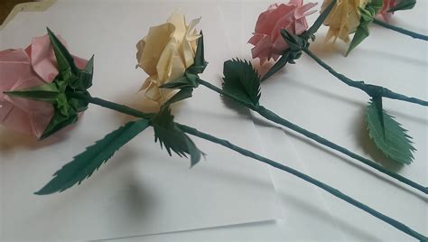 This Is A Better View Of The Other Origami Rose Components Stem Leaf