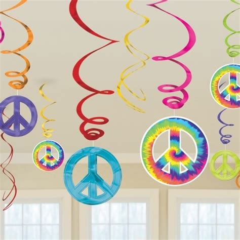 60s 1960s Groovy Hanging Swirls Party Decorations Peace Medallion Hippy