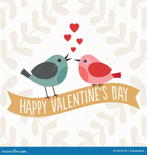 Valentines Day Card With Cute Love Birds Stock Vector Illustration Of