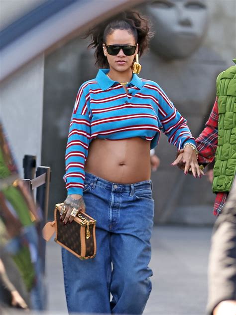 Rihanna Shows Off Baby Bump In Crop Top And Low Rise Jeans On Day Date