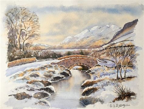 Ashness Bridge In Winter After Geoff Kersey Drawings Watercolor