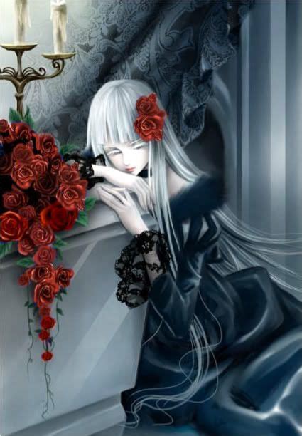 Gothic Blue Roses Gothic Anime Girl With Blue Roses