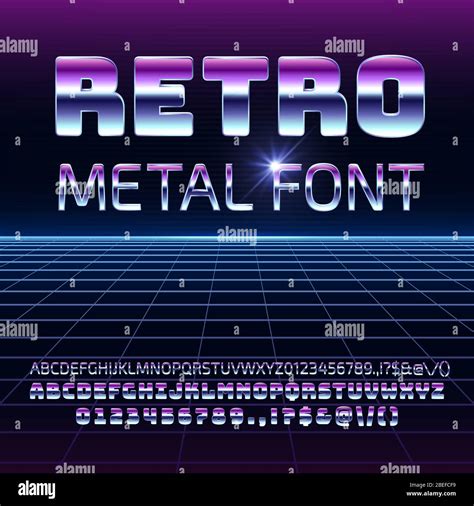 Retro Space Metal Vector Font Metallica Futuristic Chrome Letters And