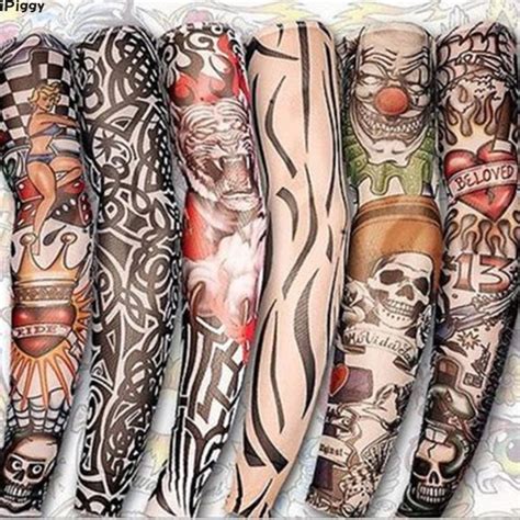 Ipiggy 6 Pcs New Nylon Elastic Fake Tattoo Sleeve Designs Body Arm