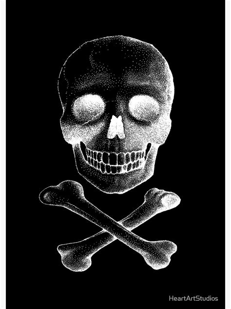 Smiling Skull And Cross Bones Carefully Stippled In Pen And Ink Sticker