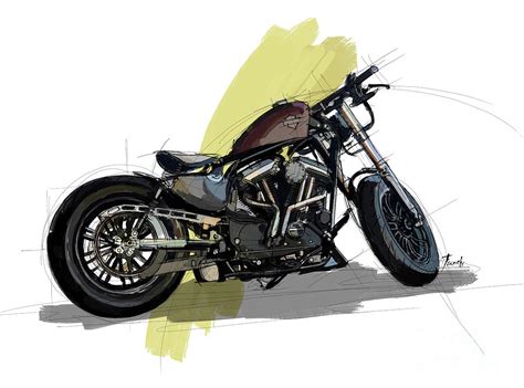 Harley Davidson Forty Eight Custom Original Artwork T For Bikers