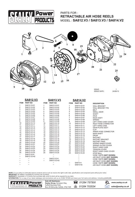 RETRACTABLE AIR HOSE REELS SA812.V3 / SA813.V3 / SA814.V2 PARTS FOR