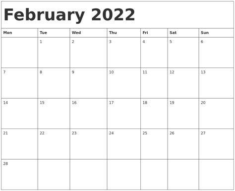 2022 Calendar Of February Calendar Template 2022