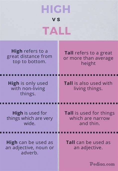 Difference Between High And Tall Infographic English Phrases Learn