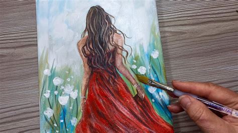 Red Dress Easy Acrylic Figure Painting How To Step By Step For