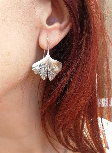 Silver Ginkgo Earrings Ginkgo Biloba Silver Ginkgo Leaf Earrings