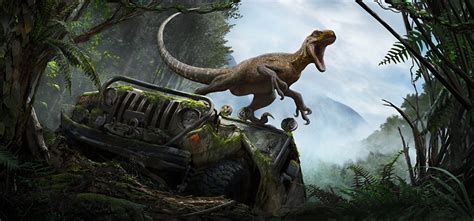 Desktop Wallpapers Jurassic World Jeep Dinosaurs Velociraptor Roar
