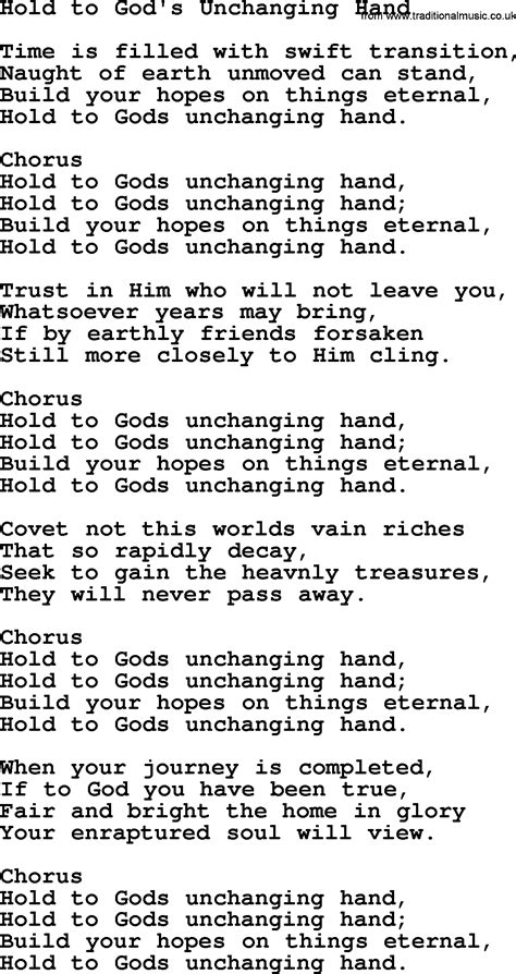 Baptist Hymnal Christian Song Hold To Gods Unchanging Hand Lyrics