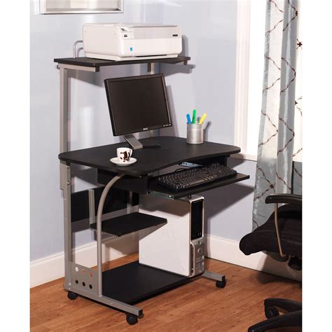 Small Compact Mobile Portable Computer Tower With Shelf Desk With
