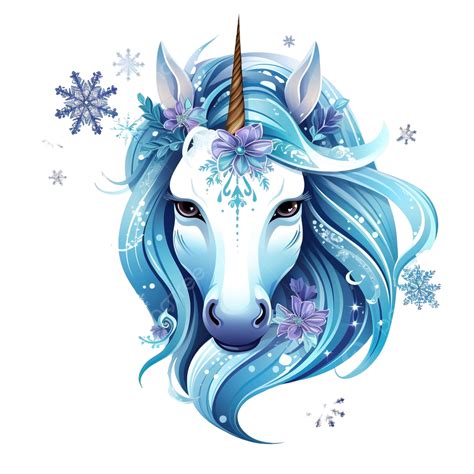 Christmas Vector Hand Drawn Unicorn With Blue Snowflakes Horse Drawing