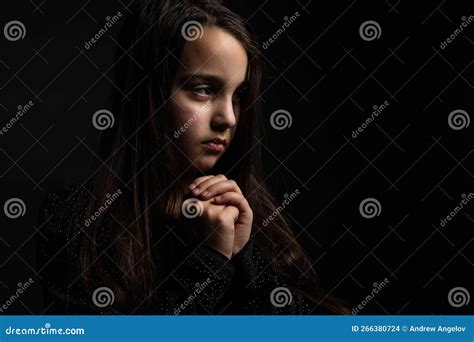 Beautiful Little Girl Praying Closeup Isolated Stock Photo Image