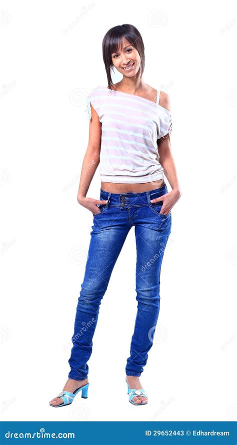 Full Body Portrait Of Happy Smiling Woman Stock Image Image Of Full