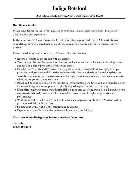 Library Director Cover Letter Velvet Jobs