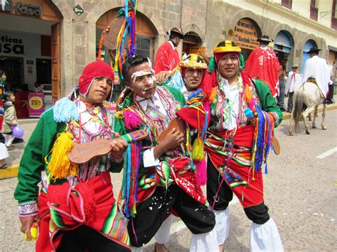 Men Dancing In Traditional Costume In Cusco Peru Carnival In Cusco
