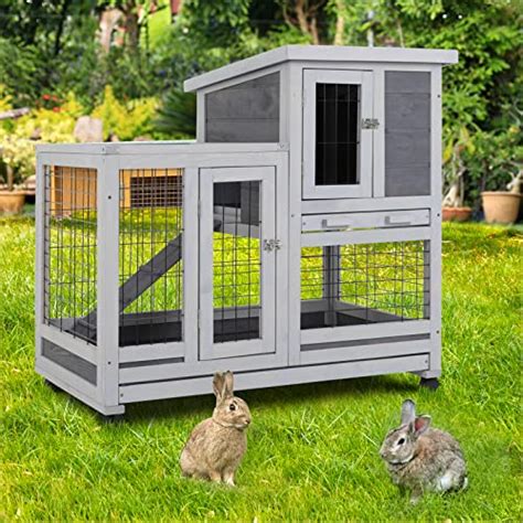 37 Inch Wood Rabbit Hutch Rabbit Cage Bunny Hutch Rolling Large Bunny