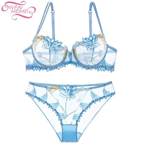 Nvpaimeimei 5 Colors Free Shipping Sexy Lace Bra Briefs Sets Thin Embroidered Underwear Mesh