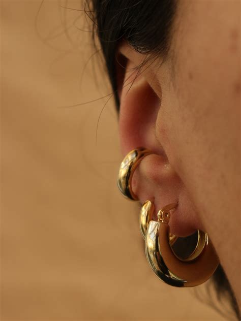 Chunky Gold Hoops Small Thick Gold Hoops Dainty Hoop Etsy