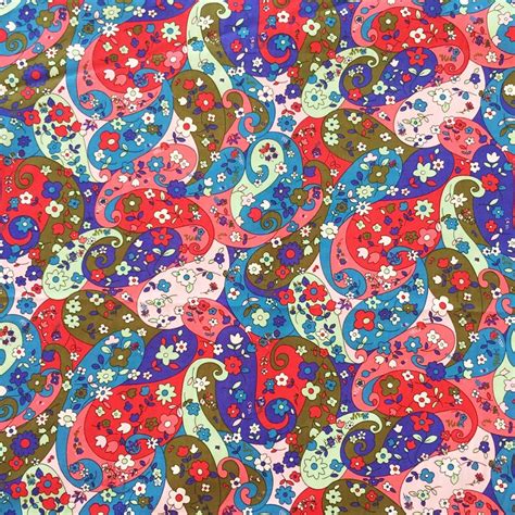 Blue Paisley Fabric By The Yard Flower In Drop Blue Tone Etsy