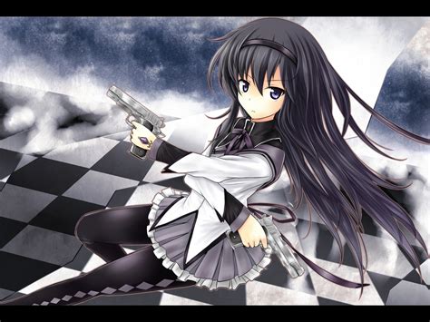 Akemi Homura Black Hair Gun Mahou Shoujo Madoka Magica Weapon