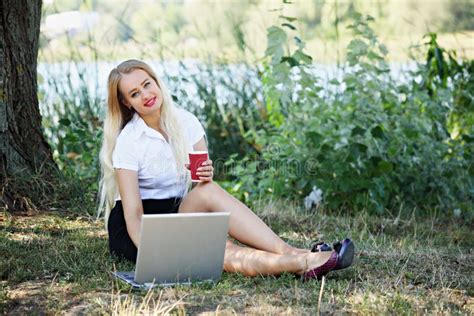 Beautiful Woman With Laptop Stock Image Image Of Green Learning