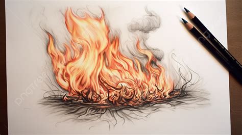 Fire Drawing With A Pencil Next To It Background Fire Pictures
