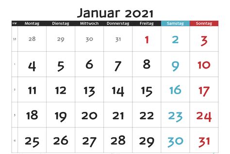 Kalenderblatt 2021 / kalender2021 horizontaal en verticaal. Januar 2021 Kalender Druckbare Vorlage