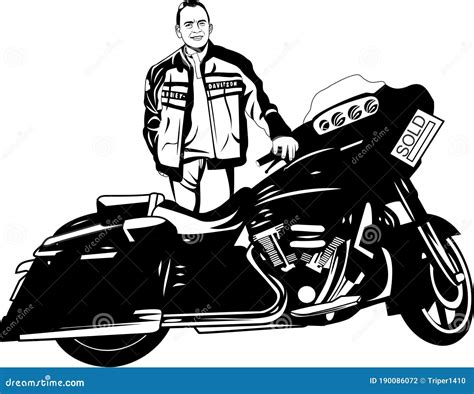 Motorcyclist On Motorcycle Drawing Vector Illustration Cartoondealer