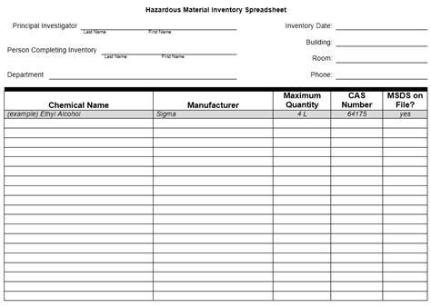 Free Sample Chemical Inventory List Templates Printable Samples