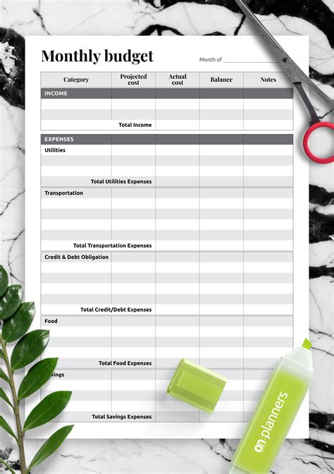 Monthly Expenses Template Printable
