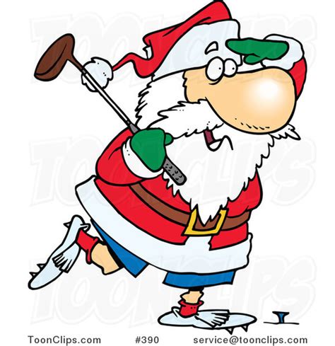 Cartoon Santa Golfing 390 By Ron Leishman