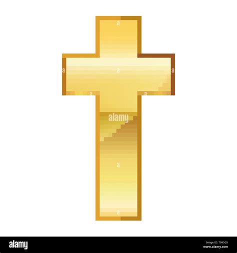 Pixel Art Design Of Christian Cross Vector Illustration Gold